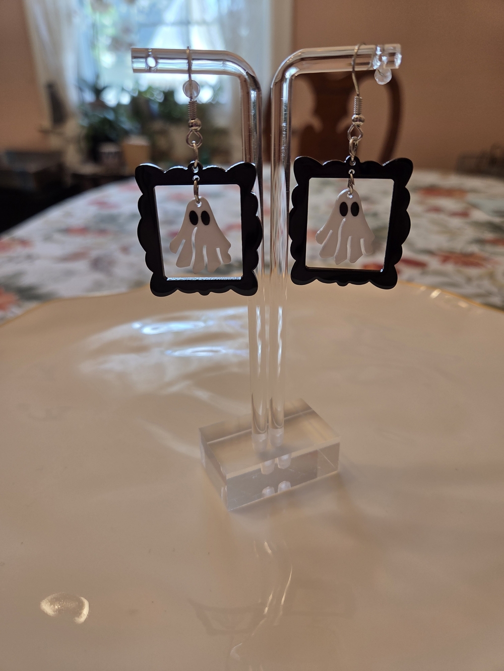 Ghost Frame Dangle Earrings — Black and White- Halloween